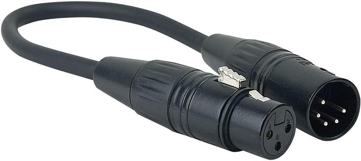 XLR Kabel Adapter - DMX Kabel - Apparaten Verbinden - 3 naar 5 Pin - 25 cm - Zwart