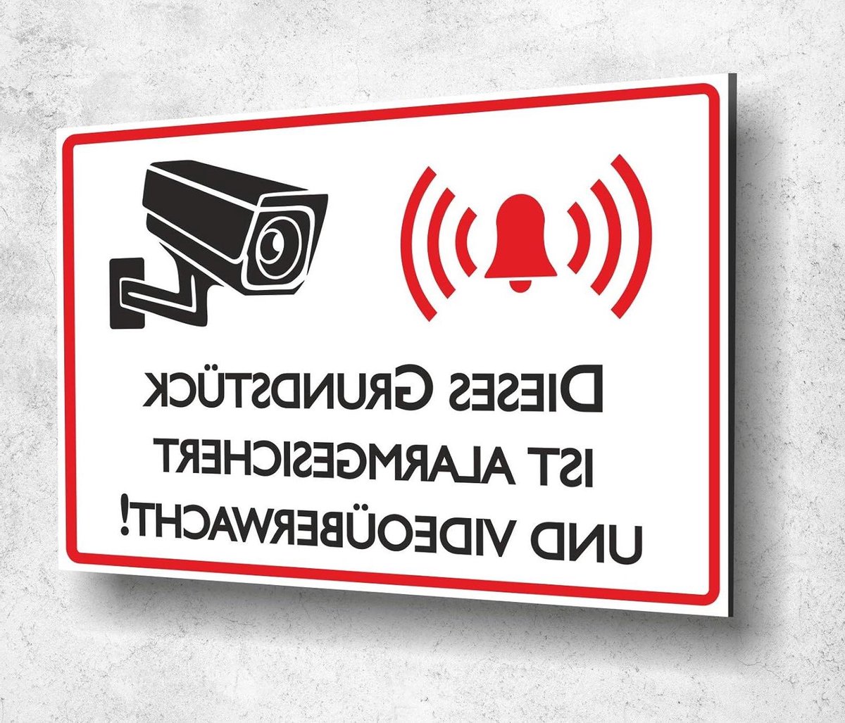 Terrein Alarm Schild - Videobewaking Bord - Beveiliging Huis - Krasbestendige UV-druk - 30x20cm - Wit