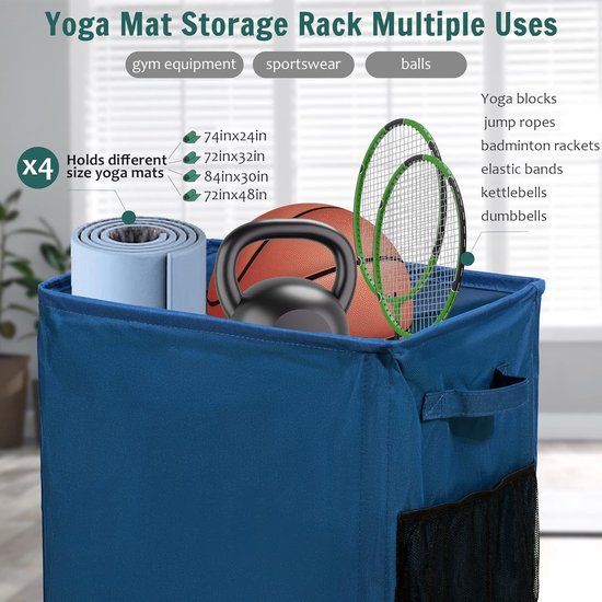 Yogamat Opbergrek - Fitness Organizer - Sportspullen Opbergen - Met Wielen - 41x30x70CM - Donkerblauw van Yogamat — afbeelding 4