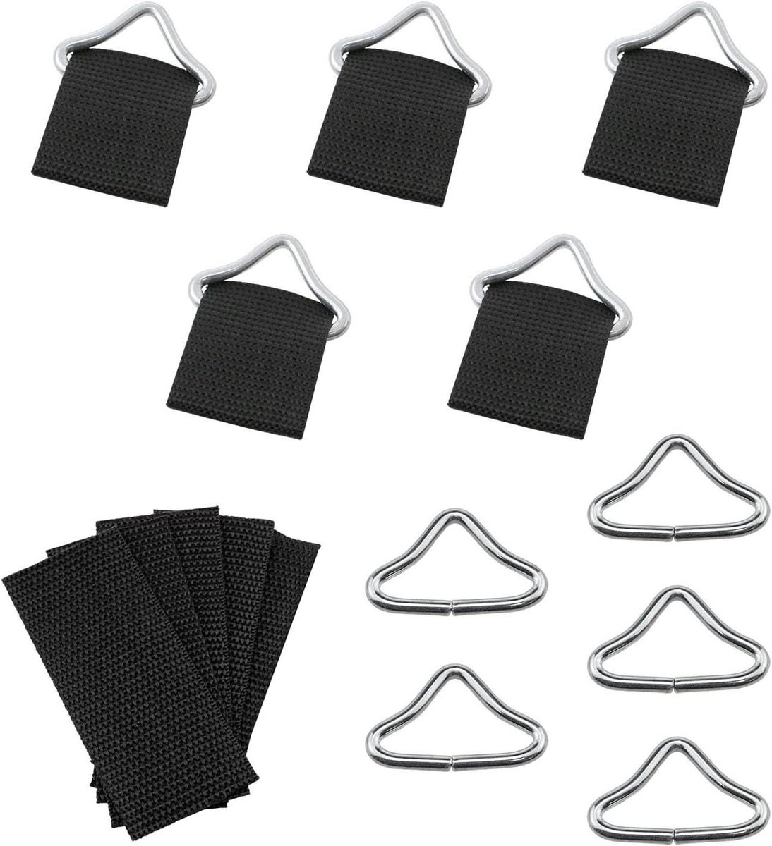 Trampoline Driehoek Gespen - Veer Ringen - Trampoline Reparatie - Hoge Sterkte Metaal - 10 stuks - Zilver Zwart