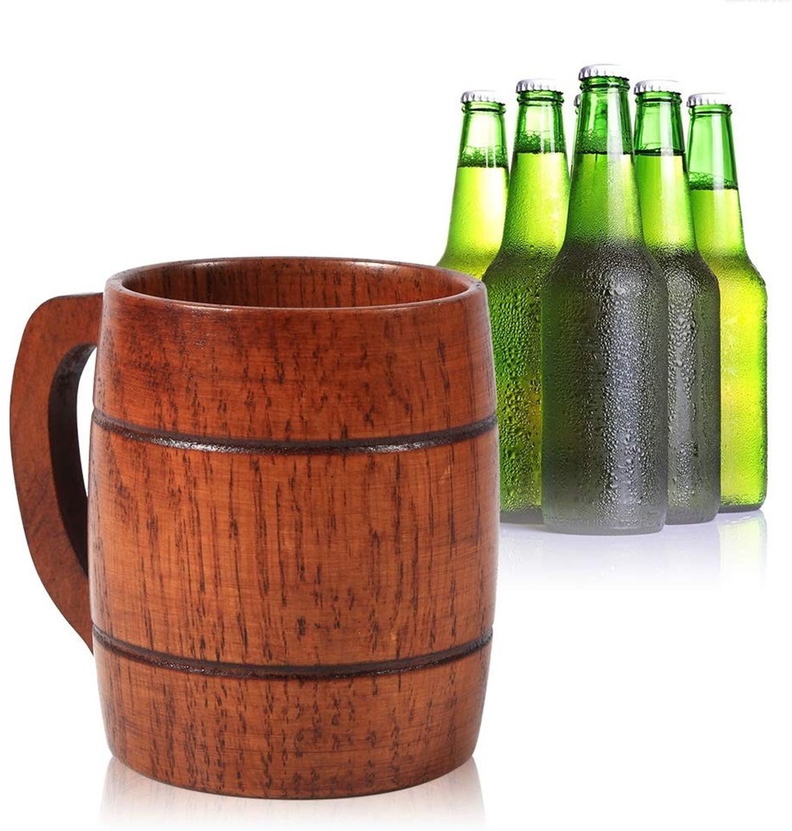 Store_9 - Houten Biermok - Handgemaakt - Vintage stijl - Praktische Drinkbeker - Geschikt voor Bier, Melk, Koffie en Thee - Voor Thuis en Bar