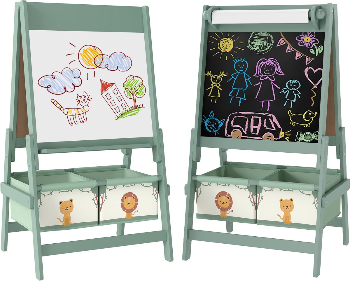 AIYAPLAY Kinderschildersezel-MDF, Grenenhout-54L x 46B x 94H cm-Groen