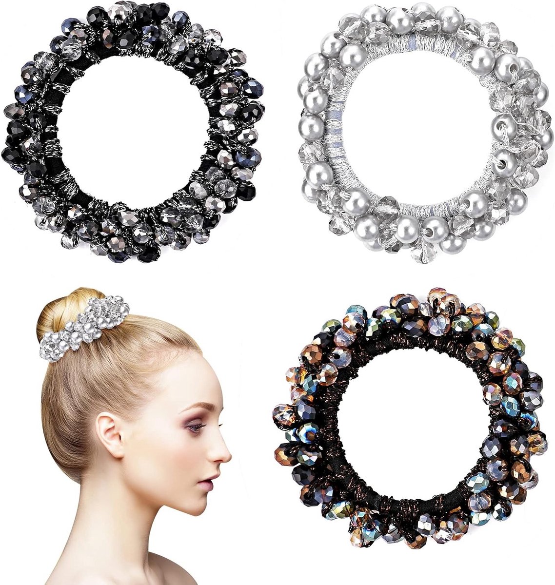 3-delige set met rhinestone haarbanden, elastische scrunchies en parel haaraccessoires voor dames en meisjes