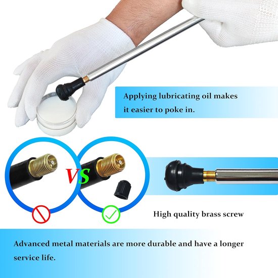 Ventielgereedschap Set - Band Reparatie Kit - Ventiel Stam Vervangen - Inclusief Smeermiddel - 4 Stuks TR414 - Zilver van Merkloos — afbeelding 2
