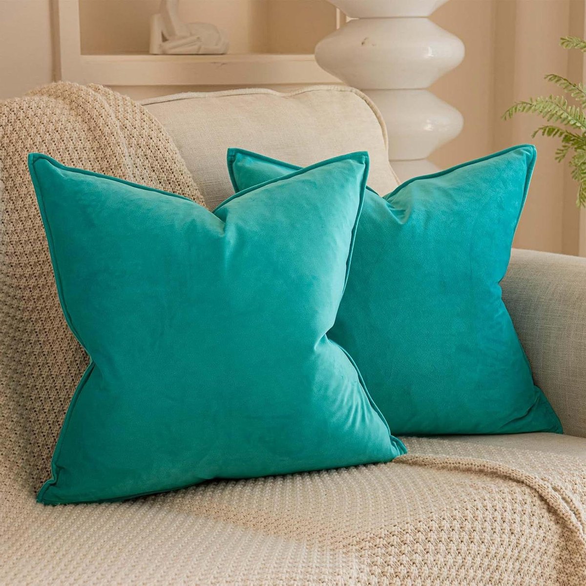 Decoratieve Kussenhoezen - Sierkussenhoezen Bank - Woonkamer Decoratie - Ultra Zacht Fluweel - 55 x 55 cm - Turkoois