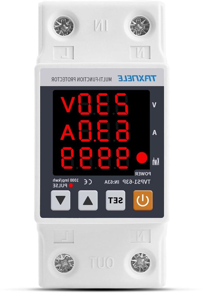 Spanningsbeschermingsrelais - Stroommonitor Voltmeter - Apparaten Beschermen - Instelbare Waarden - 63 A 230 V - Grijs