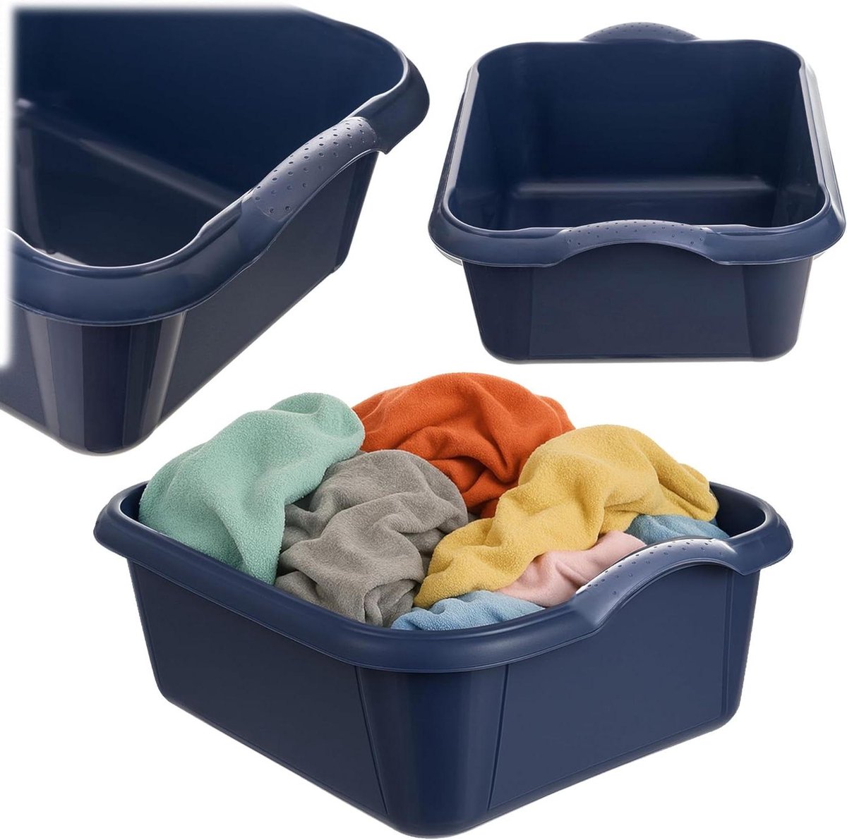 Waskom Kunststof - Spoelbak Rechthoekig - Huishoudelijk Werk - Ergonomische Handgrepen - 14 Liter Capaciteit - Donkerblauw