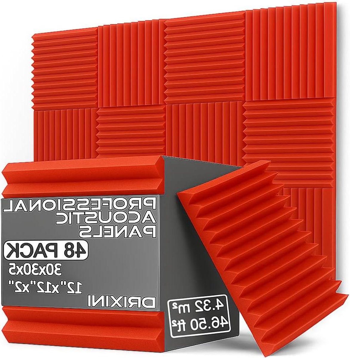 Akoestische Panelen - Geluidsisolatie Schuim - Ruimte Dempen - 5cm Dik Schuim - 48 stuks - Rood
