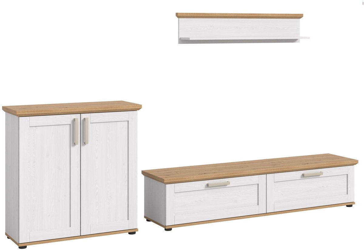 Verona wandkast systeem 3 delen wit, eik decor.