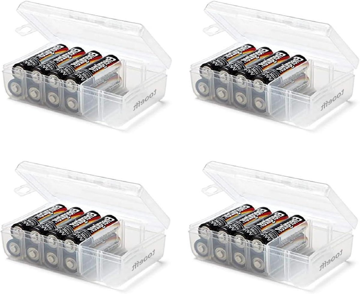 Batterijdozen - Batterijhouder Opberger - Batterijen Organiseren - Verdeler Levend/Dood - 4 Stuks - Transparant
