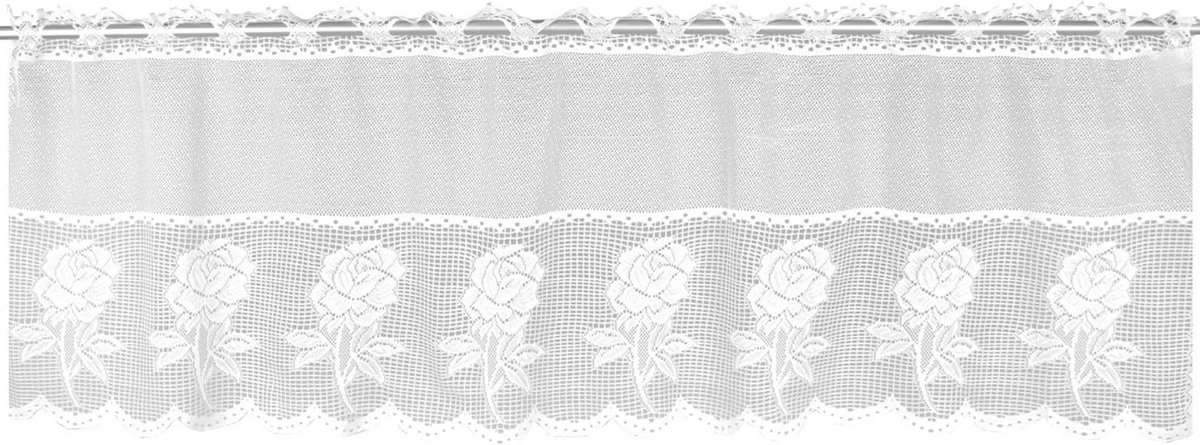 Bistrogordijn - Keukengordijn Vitrage - Raamdecoratie - Rozen Design - 160 x 50 cm - Wit