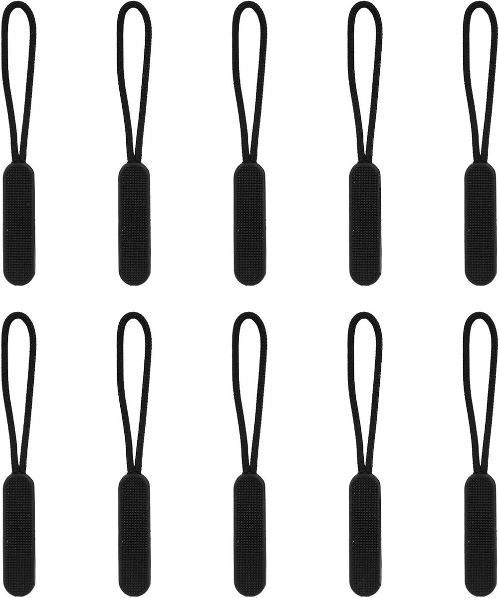 10 Stuks Vervangende Rits Trekkers - Duurzame Plastic en Polyester Paracord Labels voor Kleding, Tassen en Rugzakken (Zwart)
