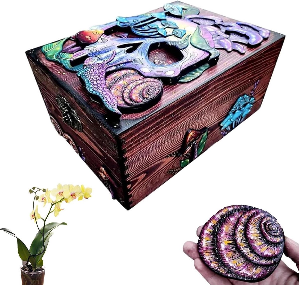 Decoratieve Houten Doos - Sieradenkistje Schatkist - Verborgen Opbergen - Schedel Hart Ontwerp - 23 x 17 x 9 cm