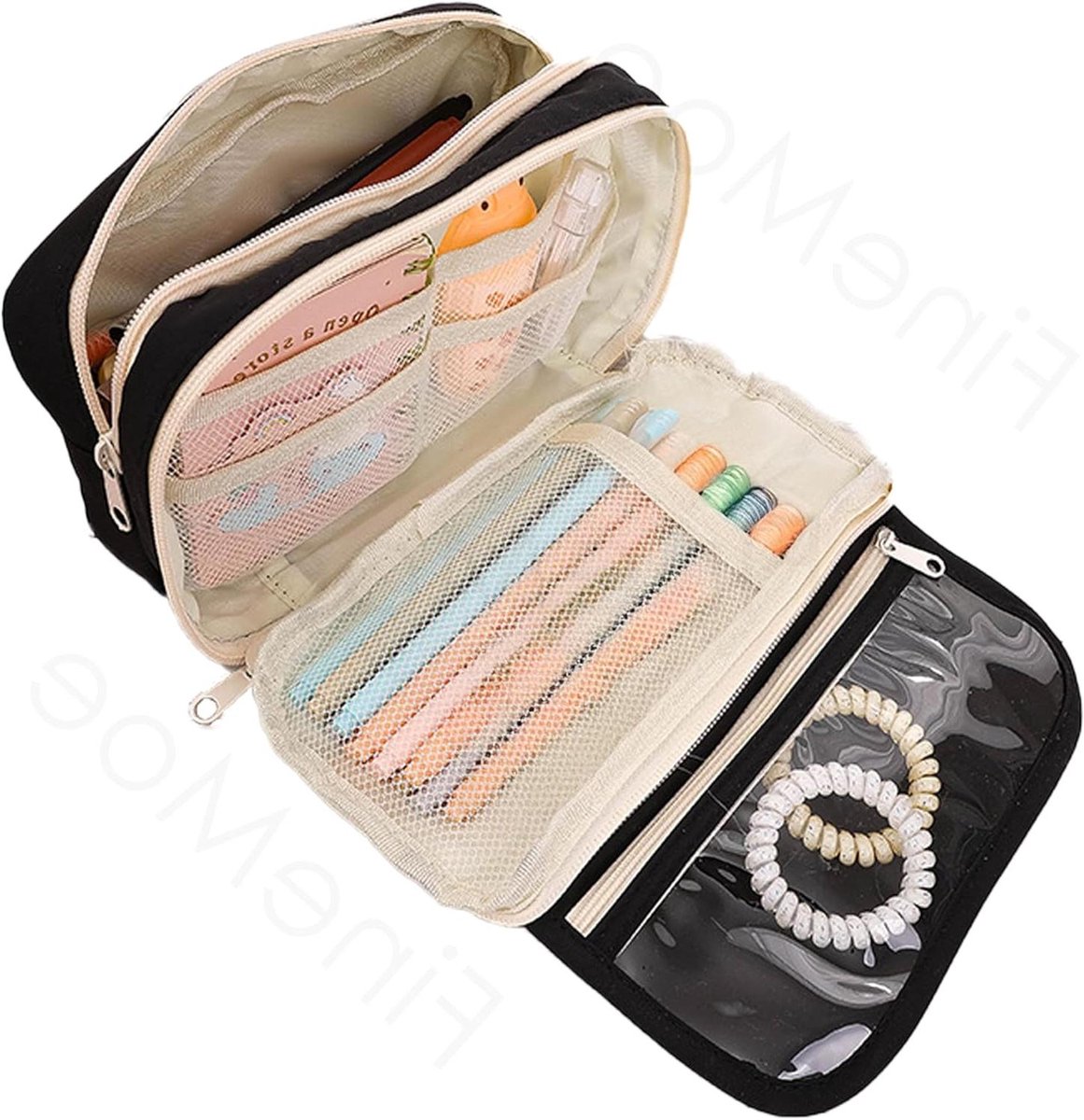 Grote Potloodzak - Etui Transparant - Briefpapier Organiseren - Negen Lagen Ontwerp - Max 90 Potloden - Zwart