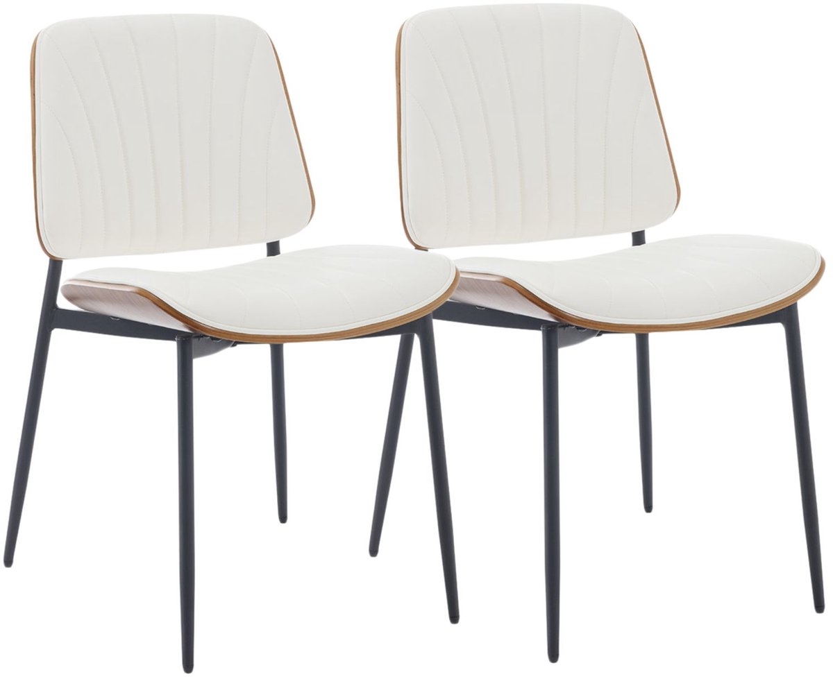 chairus Eetkamerstoel Set van 2 stoelen - Wit - Hout en kunstleer - Met Metalen Poten - Armloze Stoelen met Rugleuning - Hoogte Vast en Niet Draaibaar - Gewatteerde Zitting - Voor de Woonkamer en Keuken