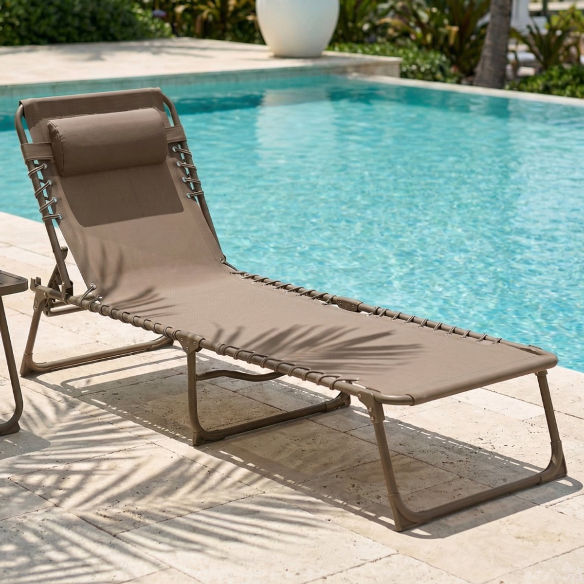 CASABEL Zonnebed Opvouwbaar, Ligbed Tuin Weerbestendig en Comfortabel, Staal en Textilene Bekleding, taupe