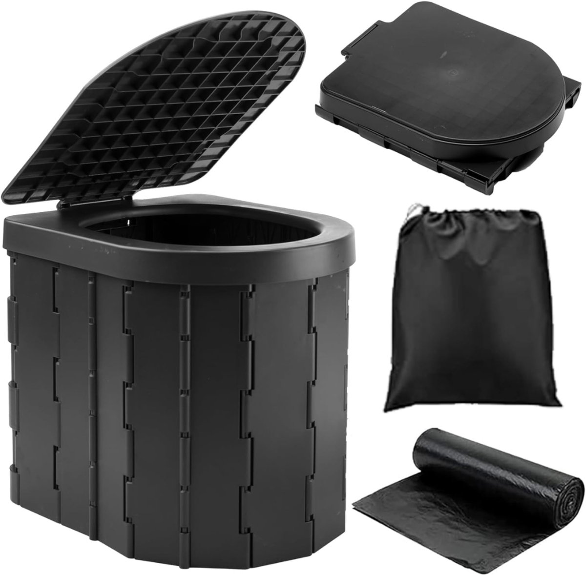 RUX® Toiletemmer Met Deksel - Toiletemmer - Emmer Met Deksel 5 Liter - Nachtemmer - Nachtemmer Met Deksel - Zwart - 29cm x 27cm x 31cm