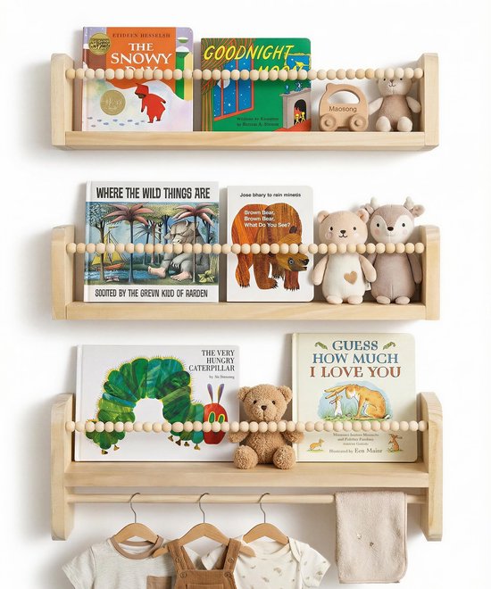 Lot de 3 étagères murales pour chambre d'enfant – Décoration murale en bois – Petite étagère de rangement flottante pour chambre d'enfant ou chambre à coucher – Étagère à épices pour la cuisine – Brun