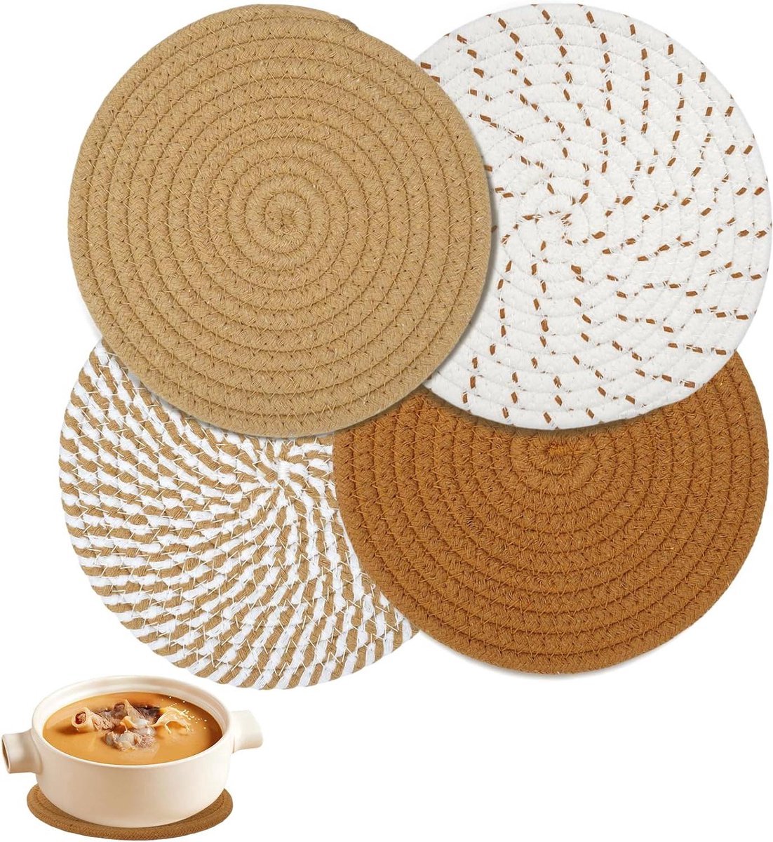Set van 4 hittebestendige onderzetters - veelzijdig - 4 stuks - katoen - 18 cm