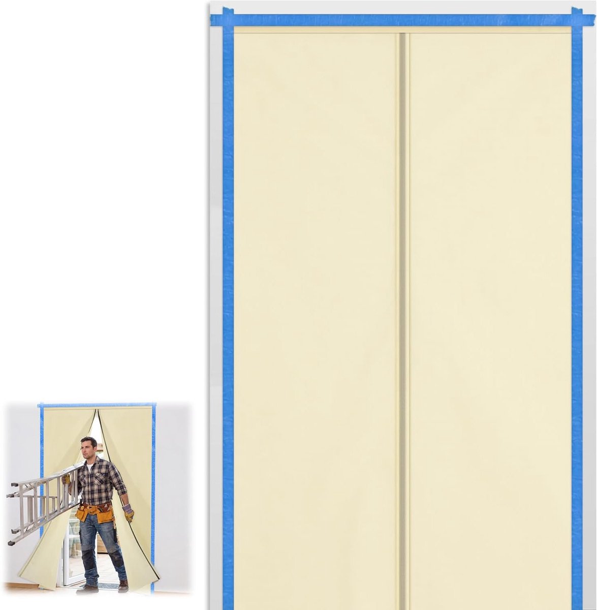 Magnetische stofdeur 120 x 220 cm - Extra dichte stofafscheiding voor renovatie, schilderwerk en bouwprojecten - Herbruikbaar en versterkt non-woven materiaal