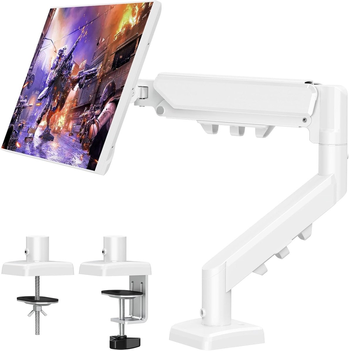 Monitorarm voor 13-32 Inch Monitoren - Verstelbare Houder met Gasveer, VESA 75/100mm, Ideaal voor Gaming en Thuiswerk, Wit