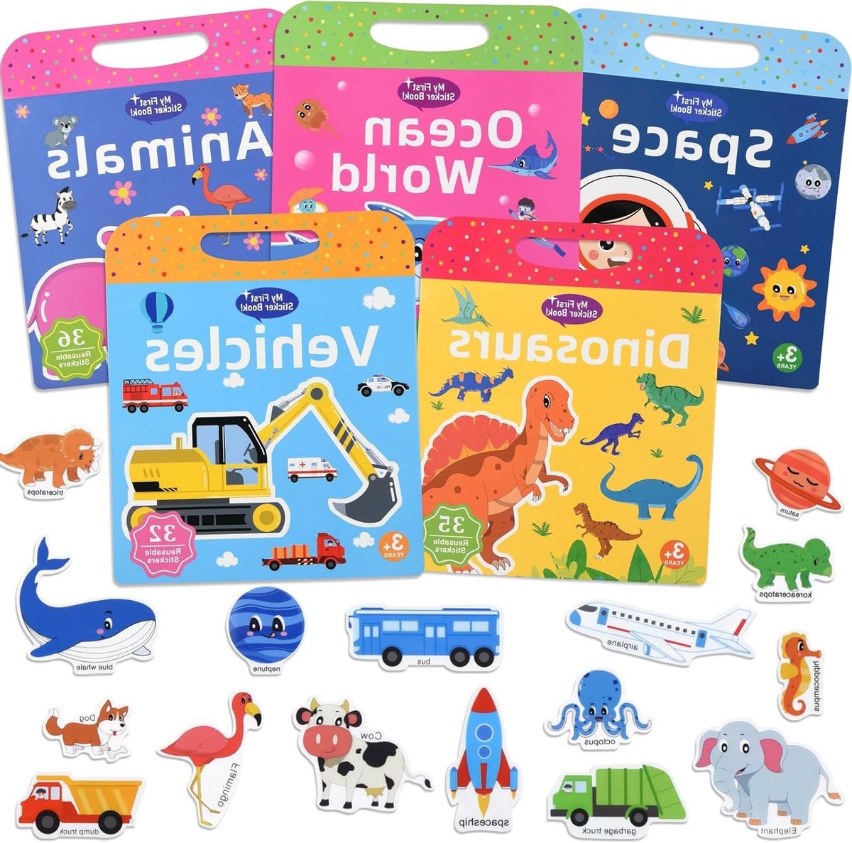 Set van 5 Herbruikbare 3D Puffy Stickers voor Kinderen van 3-6 Jaar, Educatieve Speelgoed voor Zintuigen, Reis speelgoed en Drukboek