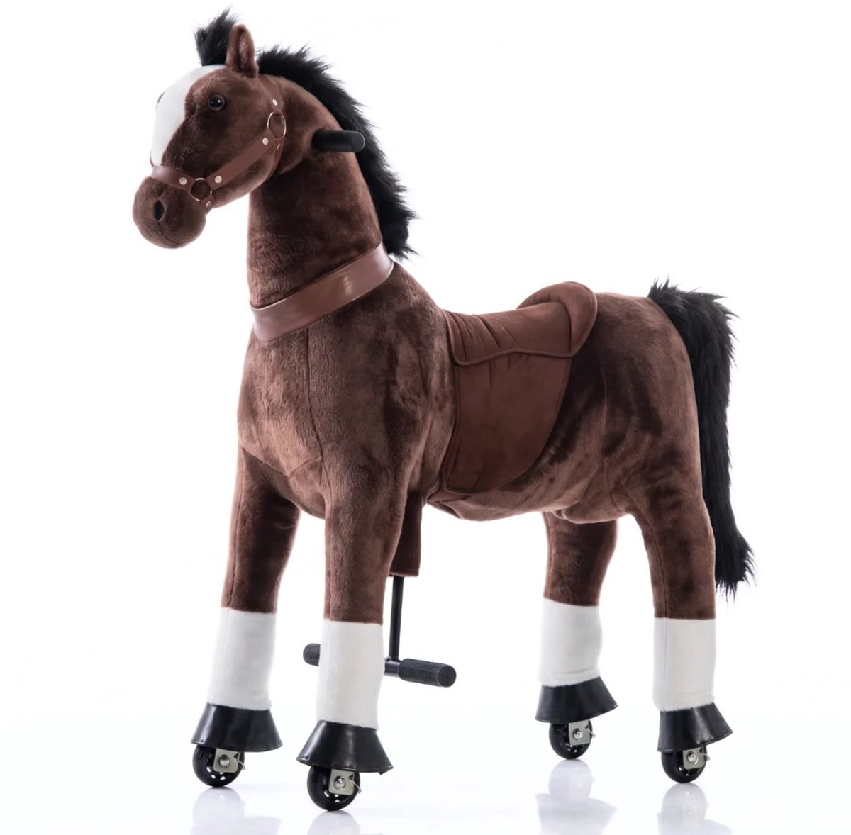 VROOOMY Mechanisch Speelgoedpaard 6 tot 9 jaar – Rijpaard met Realistische Galoppeerbeweging & Zachte Vacht – Speelgoed Paard met Stuurfunctie & Antislip Wielen – Zonder Batterijen – Donkerbruin