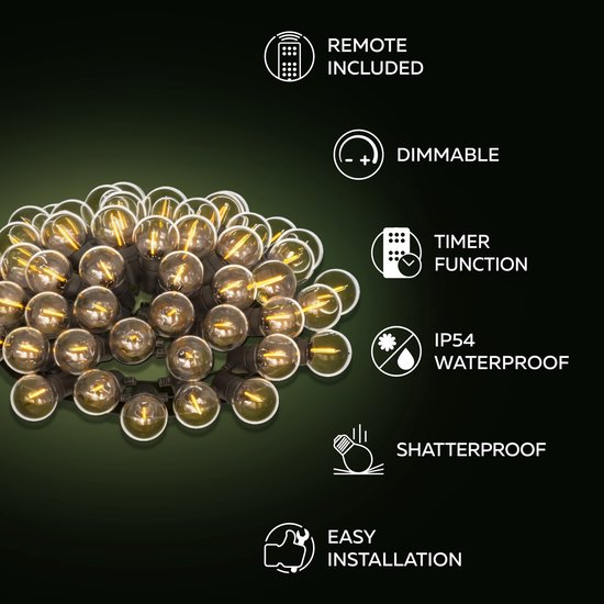 Guirlande lumineuse Calex Vista 45 m - Pour extérieur - Guirlande lumineuse 75 lumières - Wit chaud - Éclairage de jardin avec télécommande