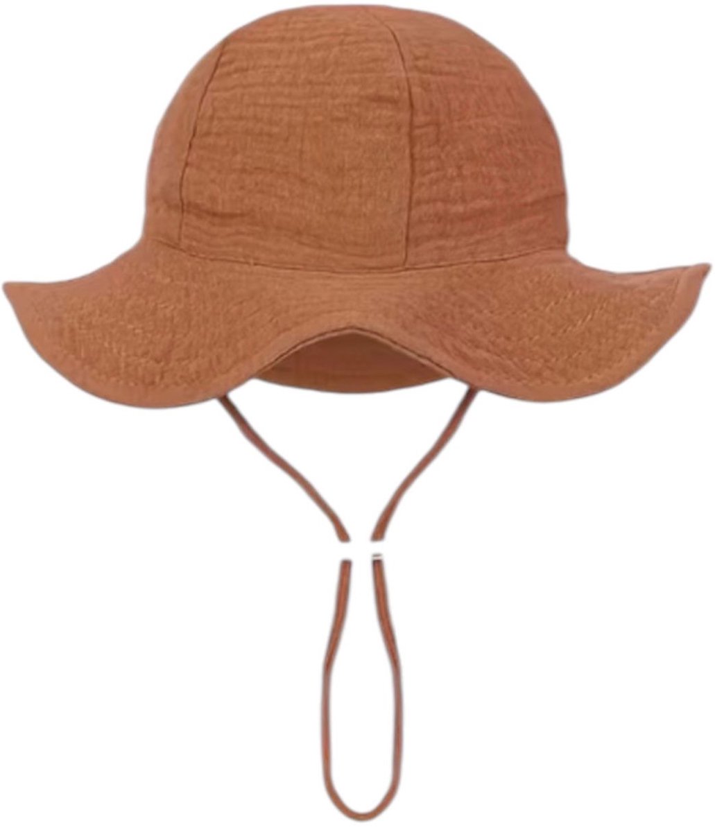 Zomerhoed baby - dreumes - meisje - jongen - zonnehoed - zomer - hydrofiele stof - katoen - bruin/rood