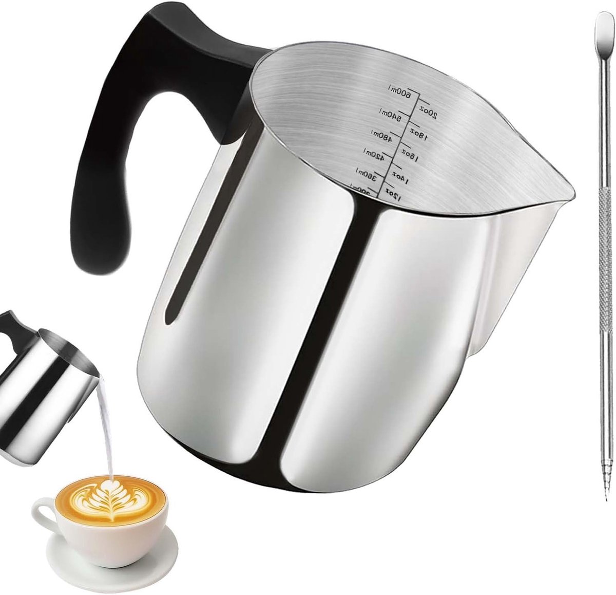 Melkopschuimer 600 ml - Perfect voor Cappuccino, Latte en Koffie Specialiteiten