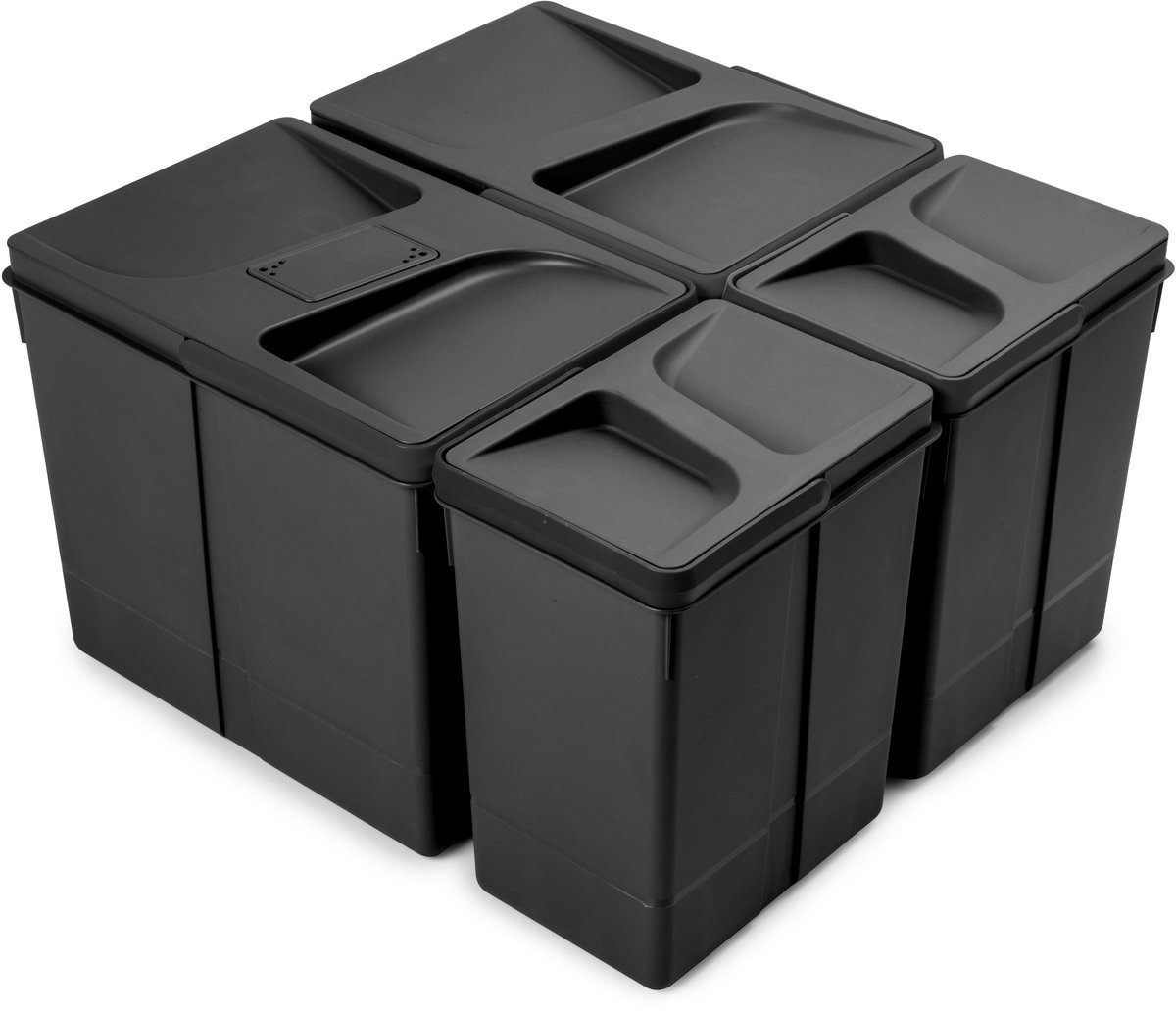 Emuca Recyclingcontainer voor keukenlade Recycle met geurdicht deksel, Hoogte 266, 3x15liter, 2x7liter, Plastic, Zwart
