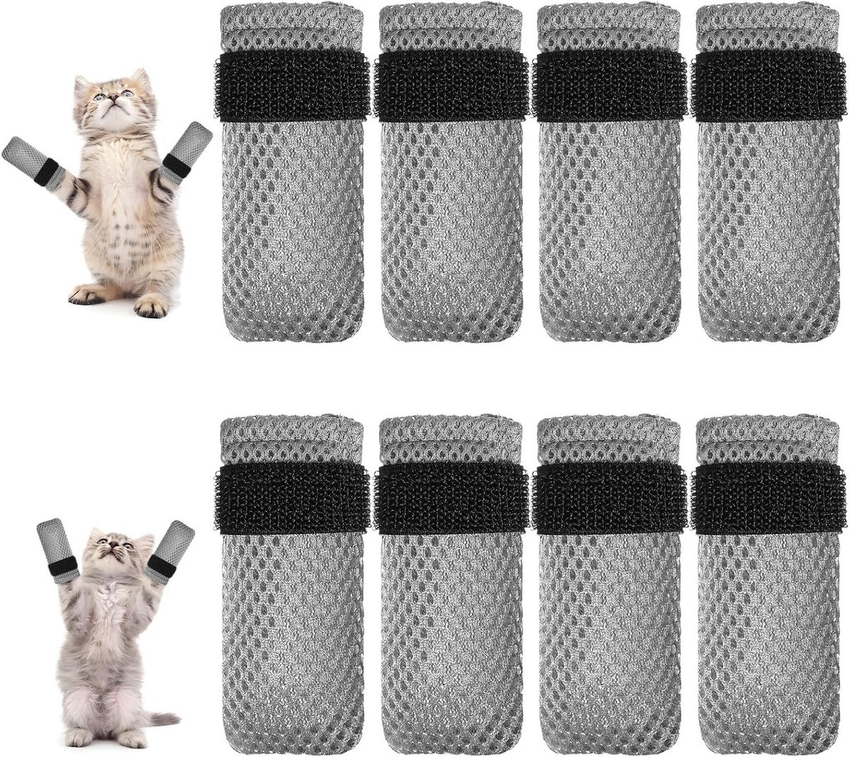 Set van 8 Katten Sokken, Verstelbare Bescherming voor Pootjes, Antislip Sokken voor Katten en Honden, Ideaal voor Badderen en Nagelknippen