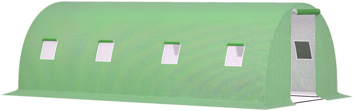 Foliekas - 6x3x2m Loopkas - Met 8 Ramen En Rolluik - Voor Planten En Moestuin - Voor Tuin En Outdoor - Groen