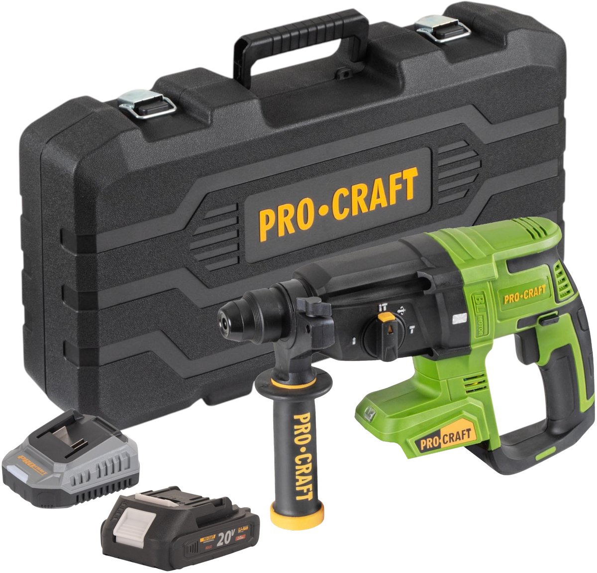 Procraft PHA40bb-c accu-boorhamer 20 V 2,6 J SDS plus Brushless + 1x accu 2,0 Ah + oplader + koffer