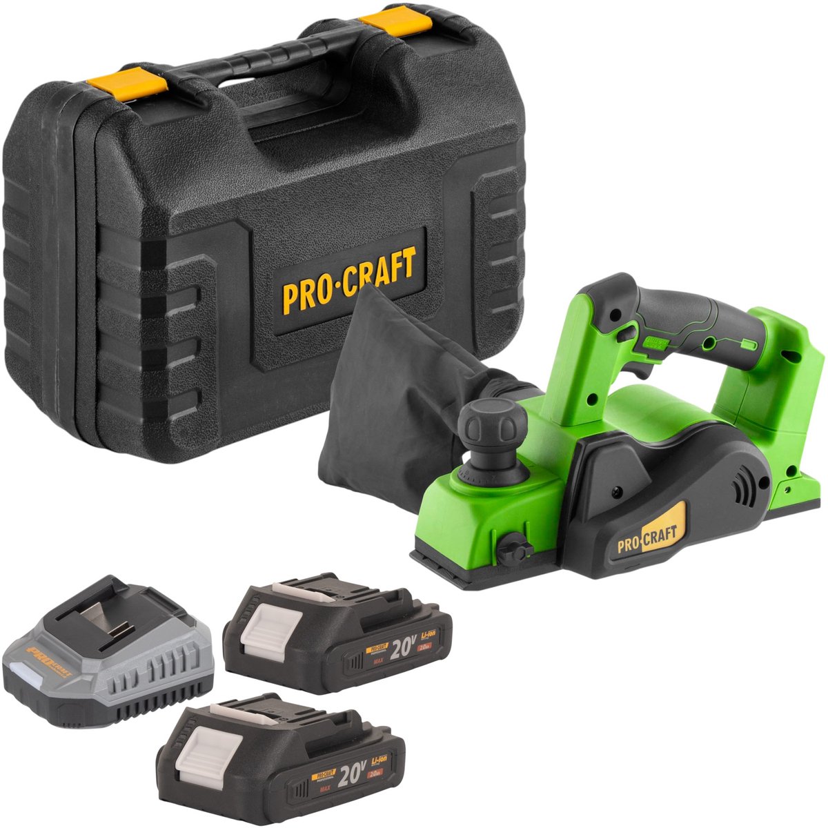 Procraft PE20BLbb accu-schaaf 20 V 82 mm borstelloos + 2x accu 2,0 Ah + oplader + koffer