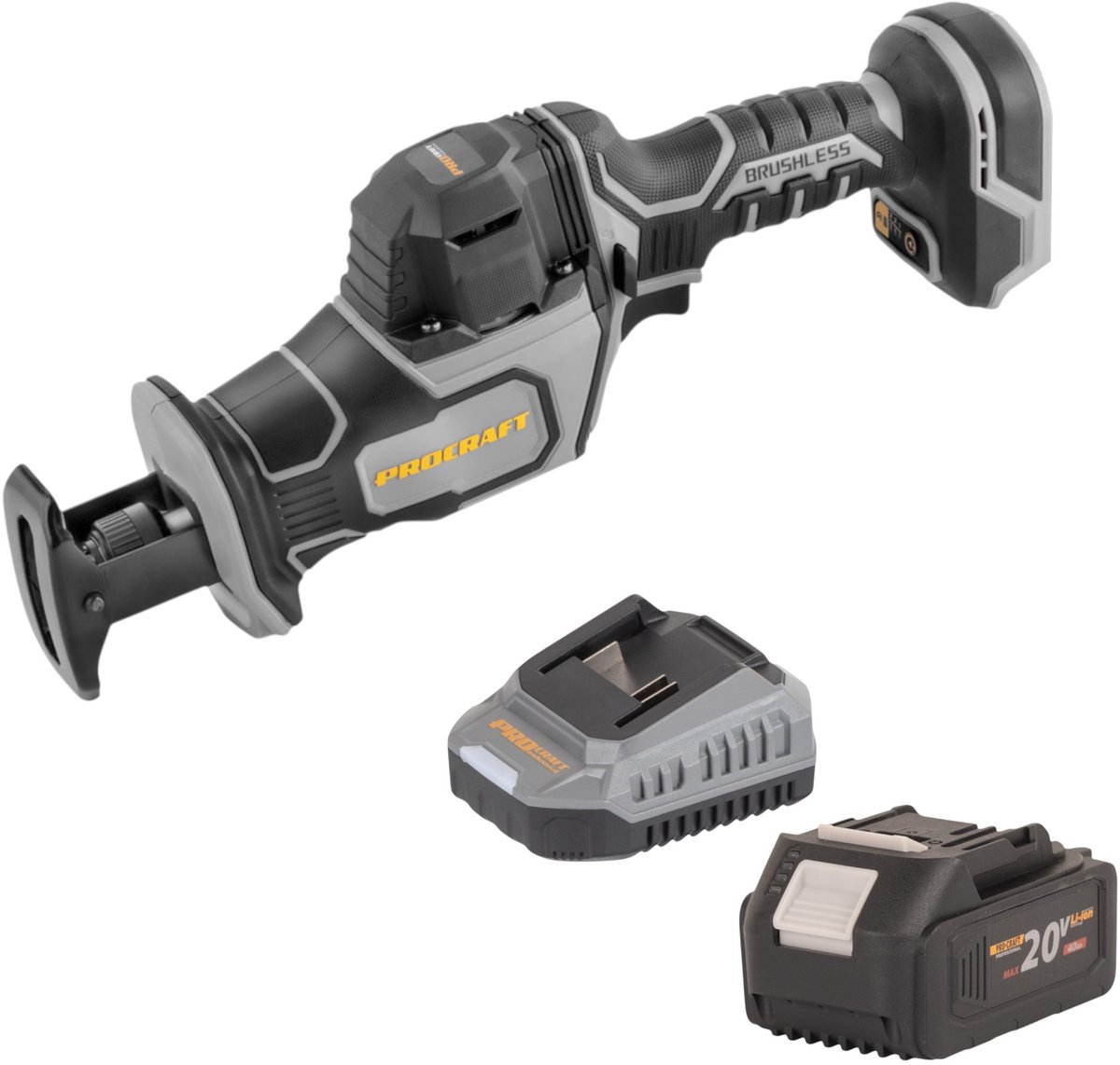 Procraft Industrial RS20Abb Recipro zaag 20 V borstelloos + 1x accu 4,0 Ah + oplader