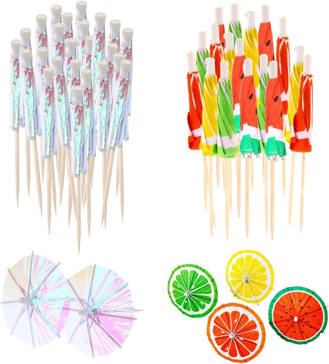 Allecto - Fluorescent Wine Umbrellas - Cocktail Decoraties - Multicolour - Fruitdrank Decoratie - 50 Stuks - Ideaal voor Feesten