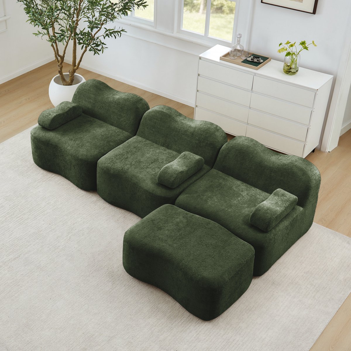 MODENUIT Hoekbank 3-Zits - Modulaire Opstelling Met Ottoman - Voor Woonkamer En Appartemen