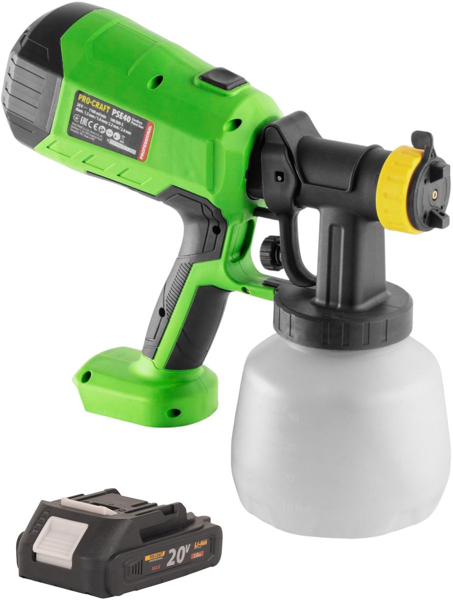 Procraft PSE40bb accu verfspuitpistool 20 V + 1x accu 2,0 Ah - zonder oplader