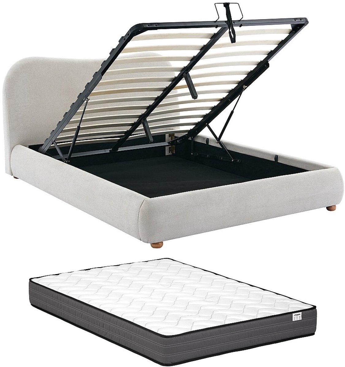 Vente-unique Bed met opbergruimte stof beige 160 x 200 cm