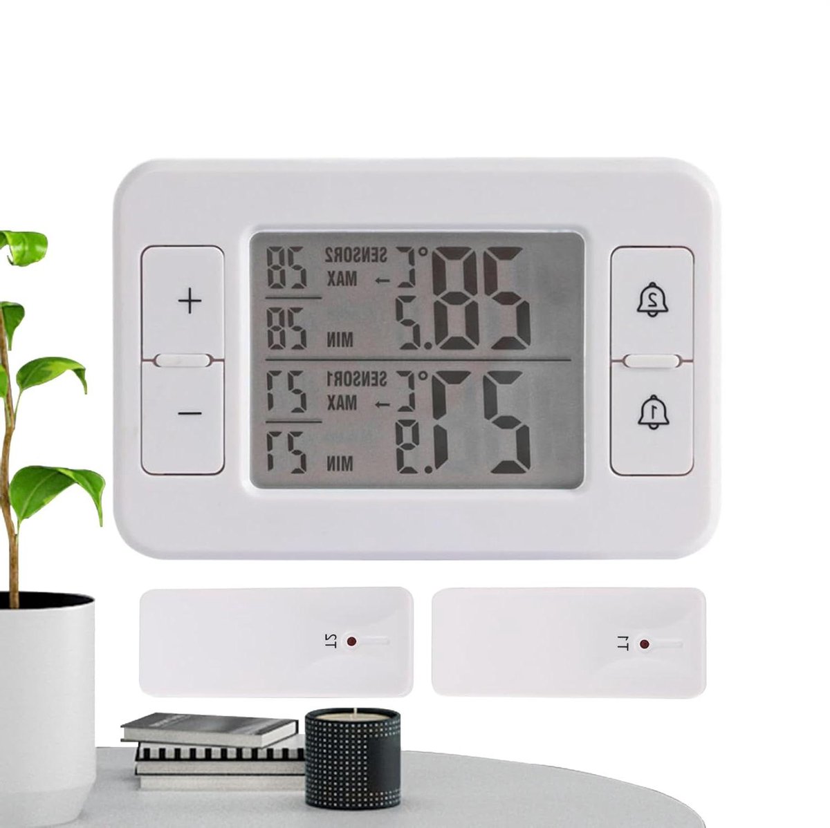 Draadloze Koelkast Thermometer - Digitale Temperatuurmeter - Temperatuur Bewaken - Dubbele Sensor - 100 Meter Bereik - Wit