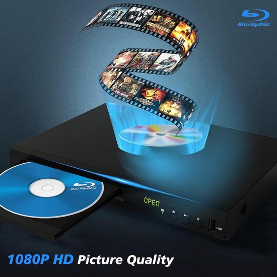 Blu-ray DVD Speler - Multimedia Afspeelapparaat - Film Muziek Kijken - Full HD 1080p - Regio B/2 - Zwart — afbeelding 3