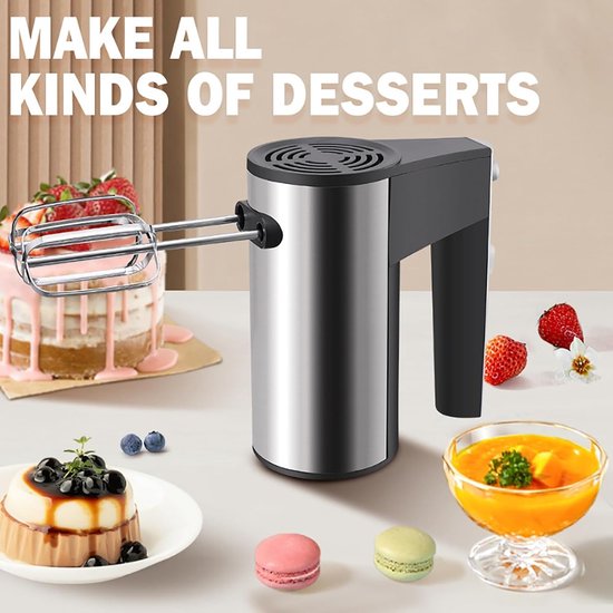 Elektrische handmixer - Keukenmixer klopper - Cakes koekjes maken - 5 snelheden turboboost - 500W vermogen - Zilver — afbeelding 2