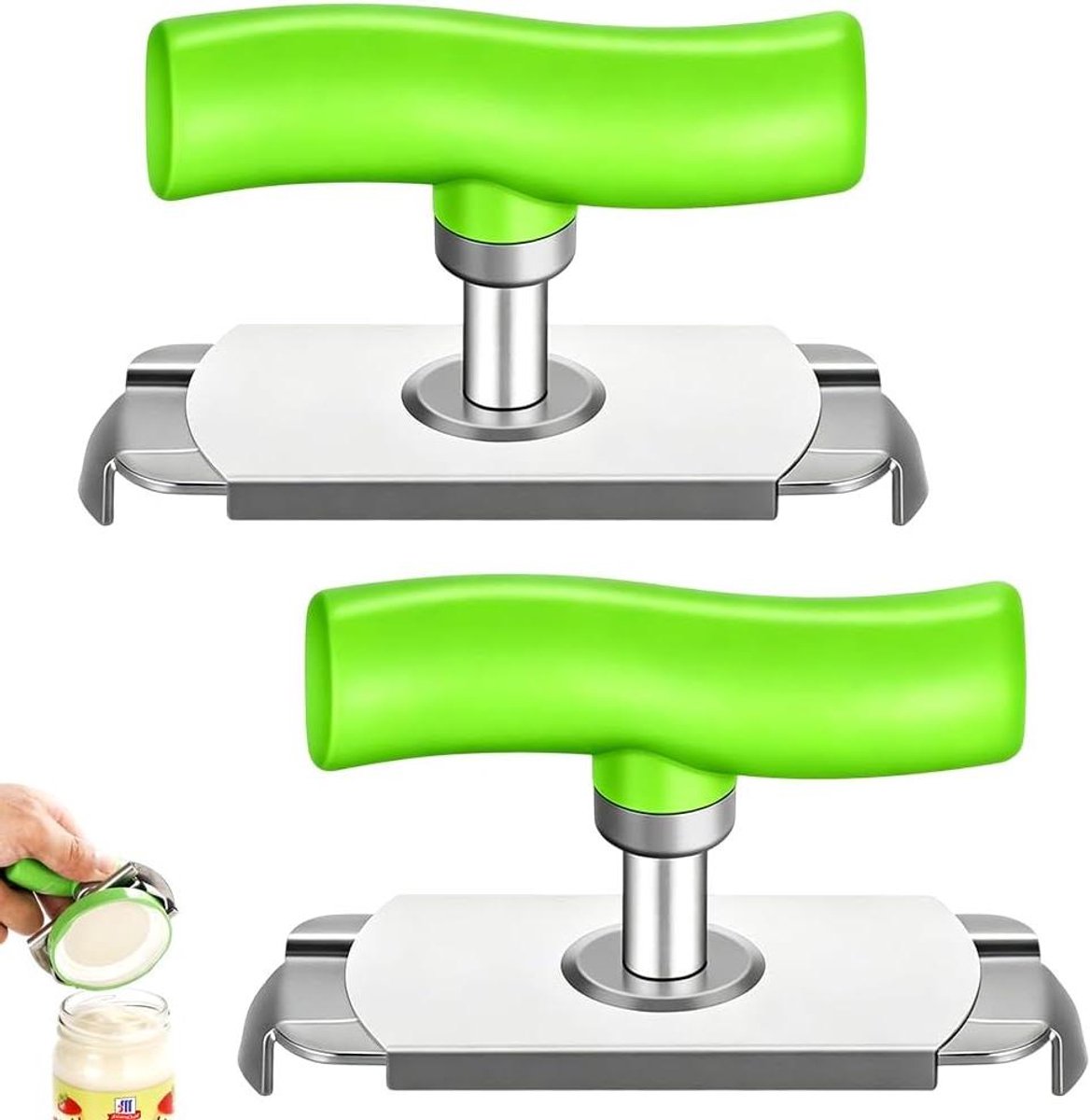 Potopener Set - Flesopener Blikopener - Keuken Hulp - Verstelbaar Ontwerp - 2 Stuks - Wit Groen