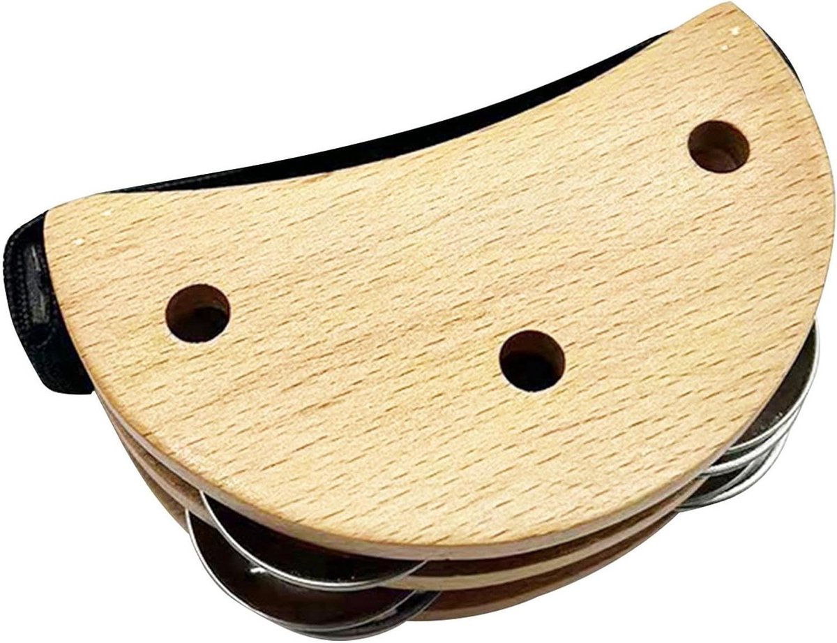 Voet tamboerijn - Percussie shaker - Muziek maken - Elastische band - 10 cm - Houtkleur