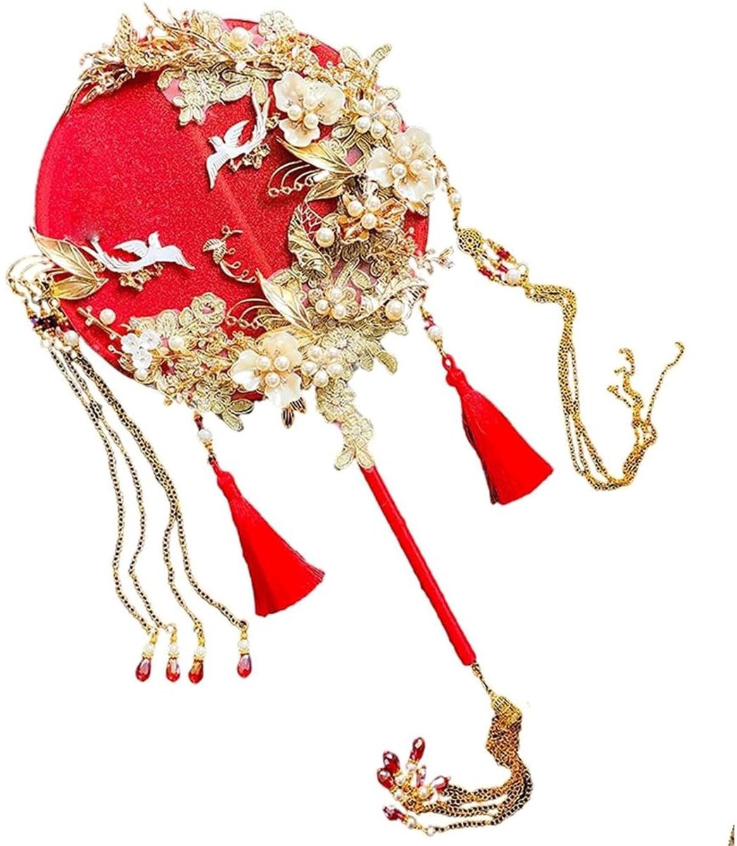 Handwaaier Kant - Bruiloft Decoratie - Feestelijke Accessoire - Geborduurd Ontwerp - 1 Stuk - Wit