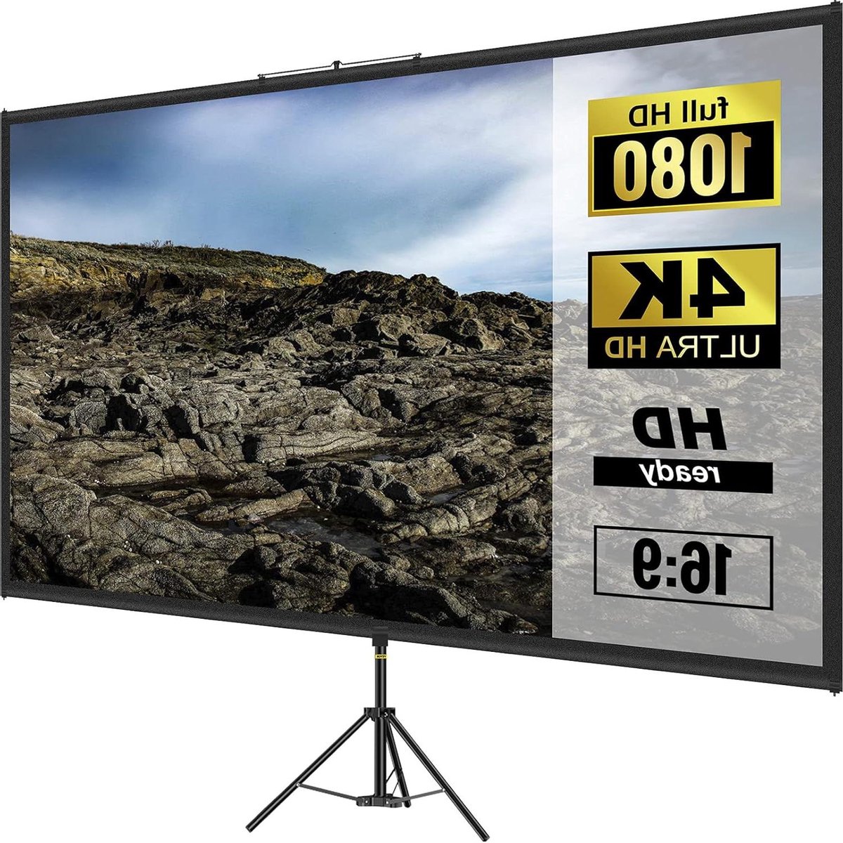 Projectiescherm met standaard - Mobiel scherm - Thuisbioscoop creëren - Kreukvrij 4K HD beeld - 100 inch - Wit