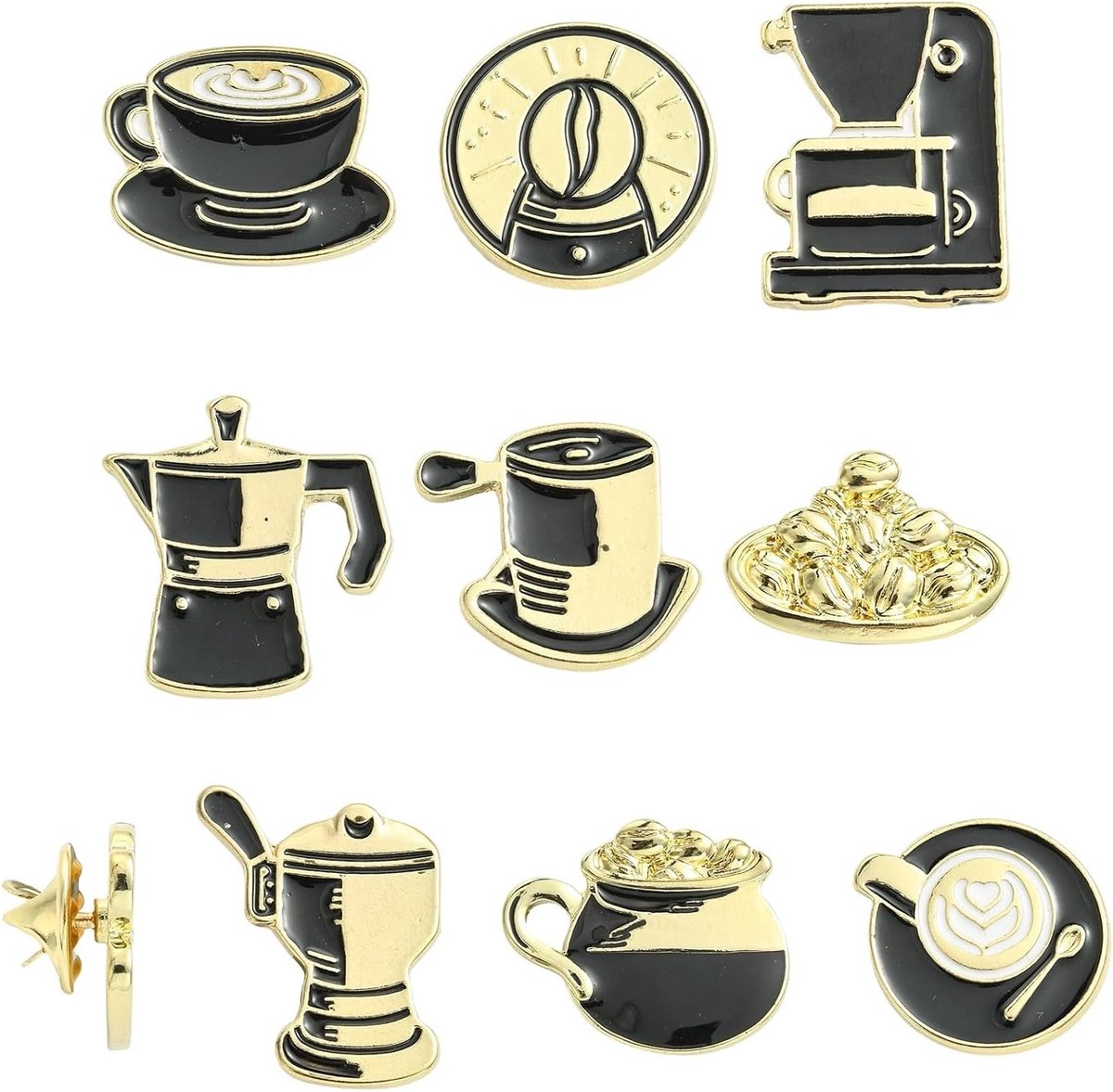 9 Stuks Koffie Thema Broches Pins in Diverse Stijlen voor Kleding en Accessoires, Perfect voor Koffieliefhebbers en Ambachten