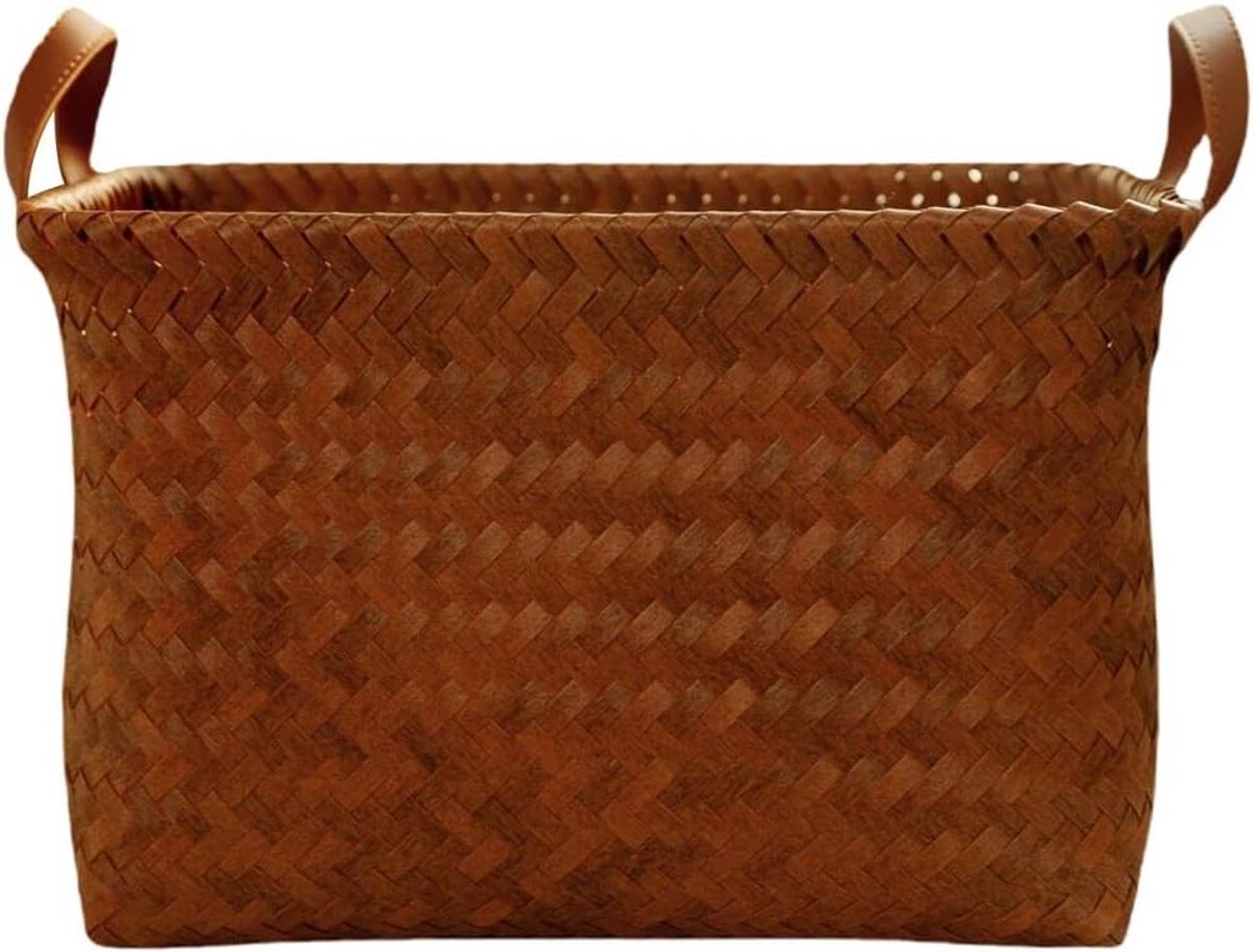 Wasmand Met Deksel - Rieten Opbergmand - Thuis Organiseren - Grote Capaciteit - 38x28cm - Koffie