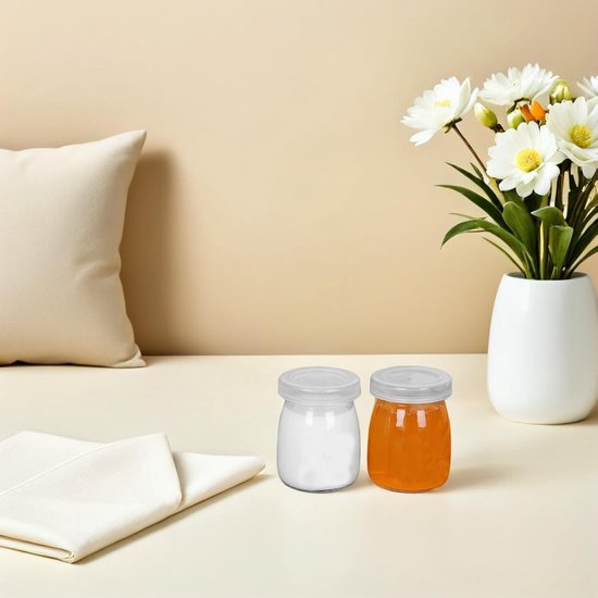Hohopeti 20Pcs Glass Yogurt Containers with Airtight Lids Heat Resistant Pudding Jars for Jam Mousse Honey Reusable Mini Jars for Durable Food Storage Serving — afbeelding 5